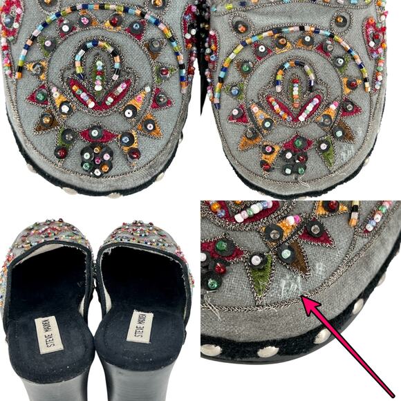 Steve Madden Firey Beaded Wooden Studded Slip On Clogs Western Boho Chic Size 7 - Picture 3 of 16